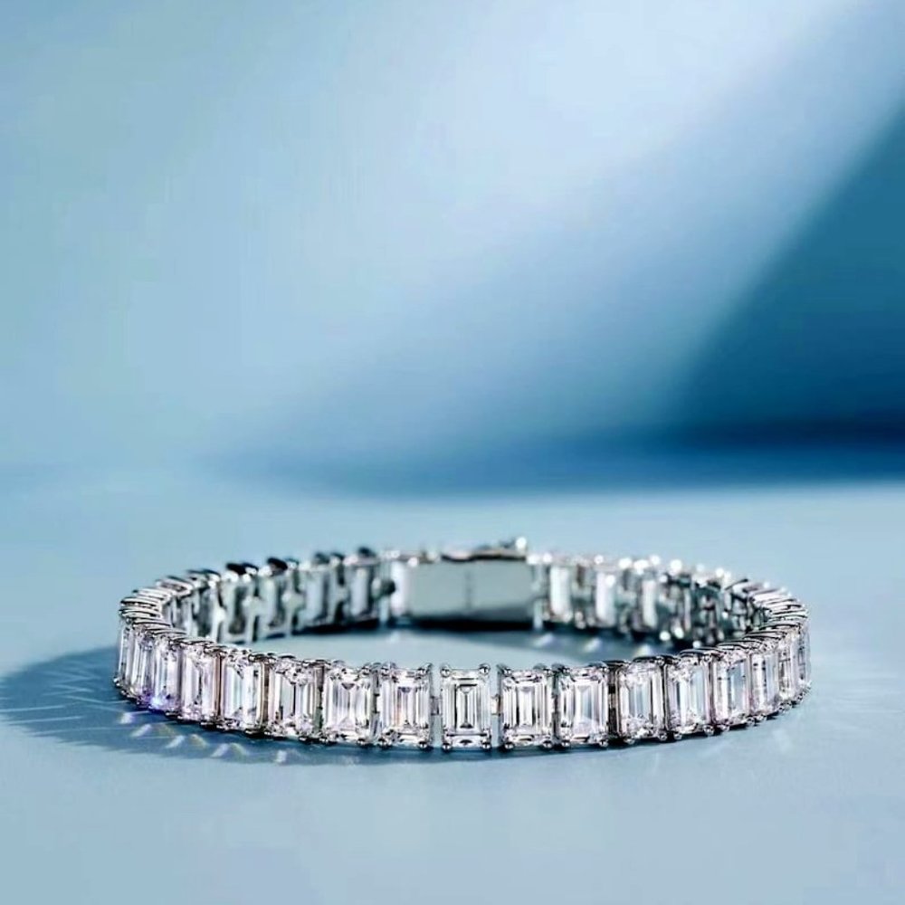CZ Tennis Bracelet, Rectangular Diamond CZ Bracelet, Baguette Bracelet, Silver P
